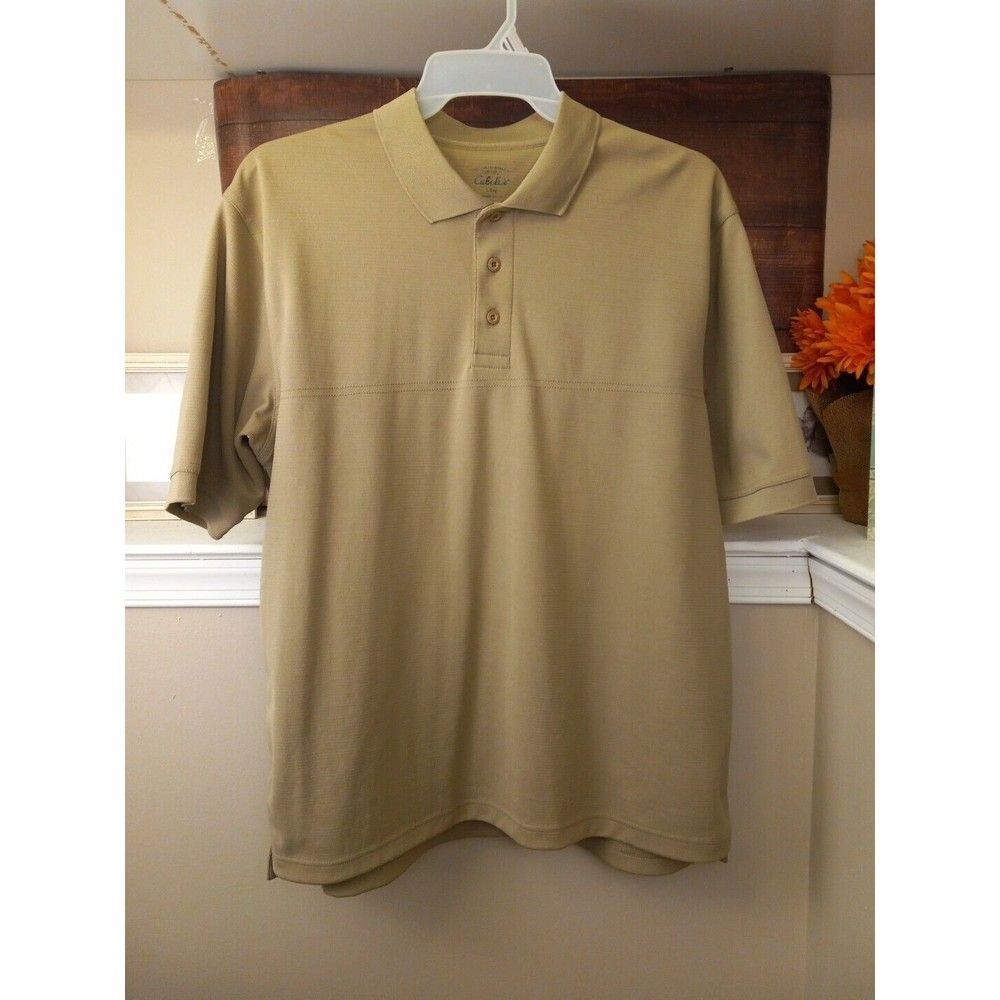 Cabelas‎ Safari Vent Guidewear GX11 UPF 30 beige Shortsleeve Polo Size Large